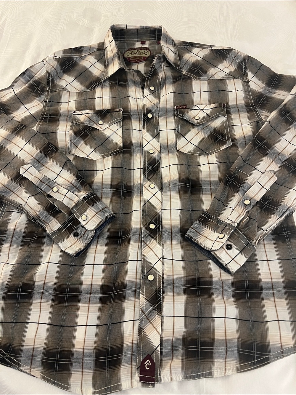 RAFTER C Men's Black & White Plaid Western Button-Down Shirt